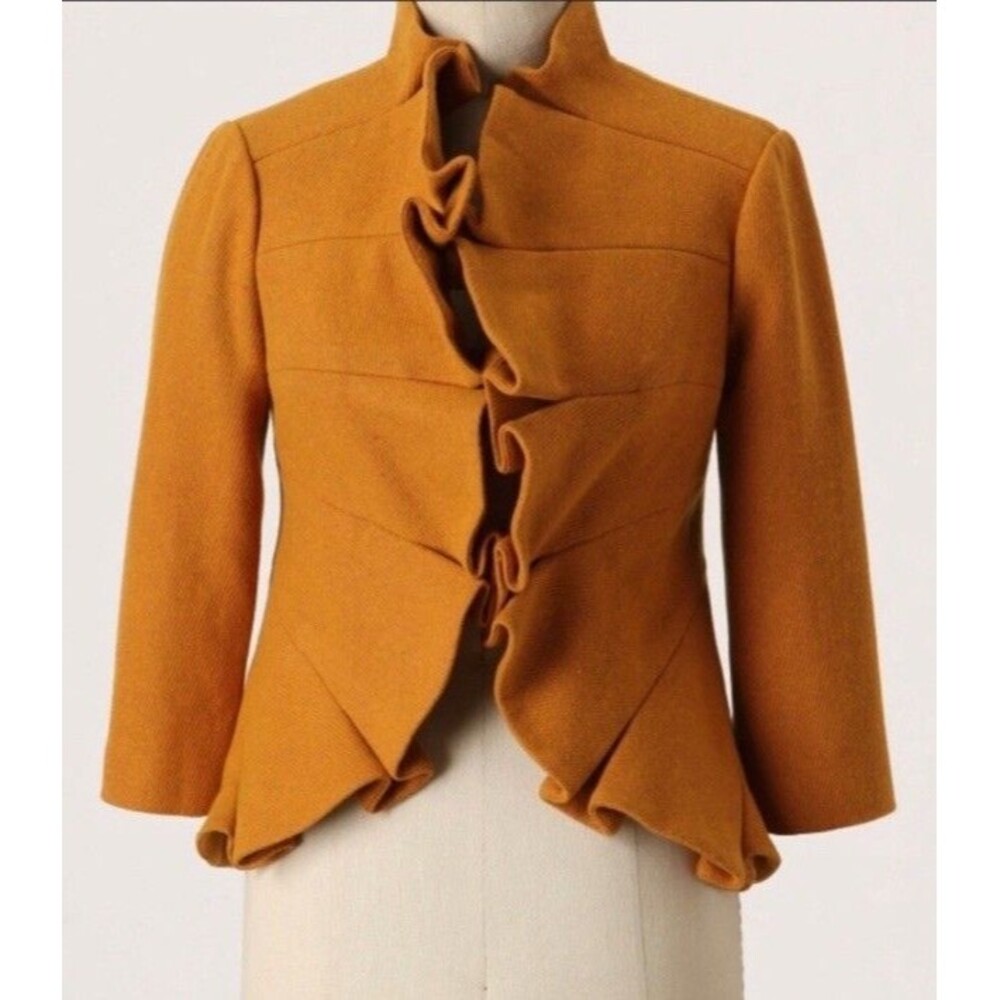 Anthropologie Mustard Ruffle Jacket